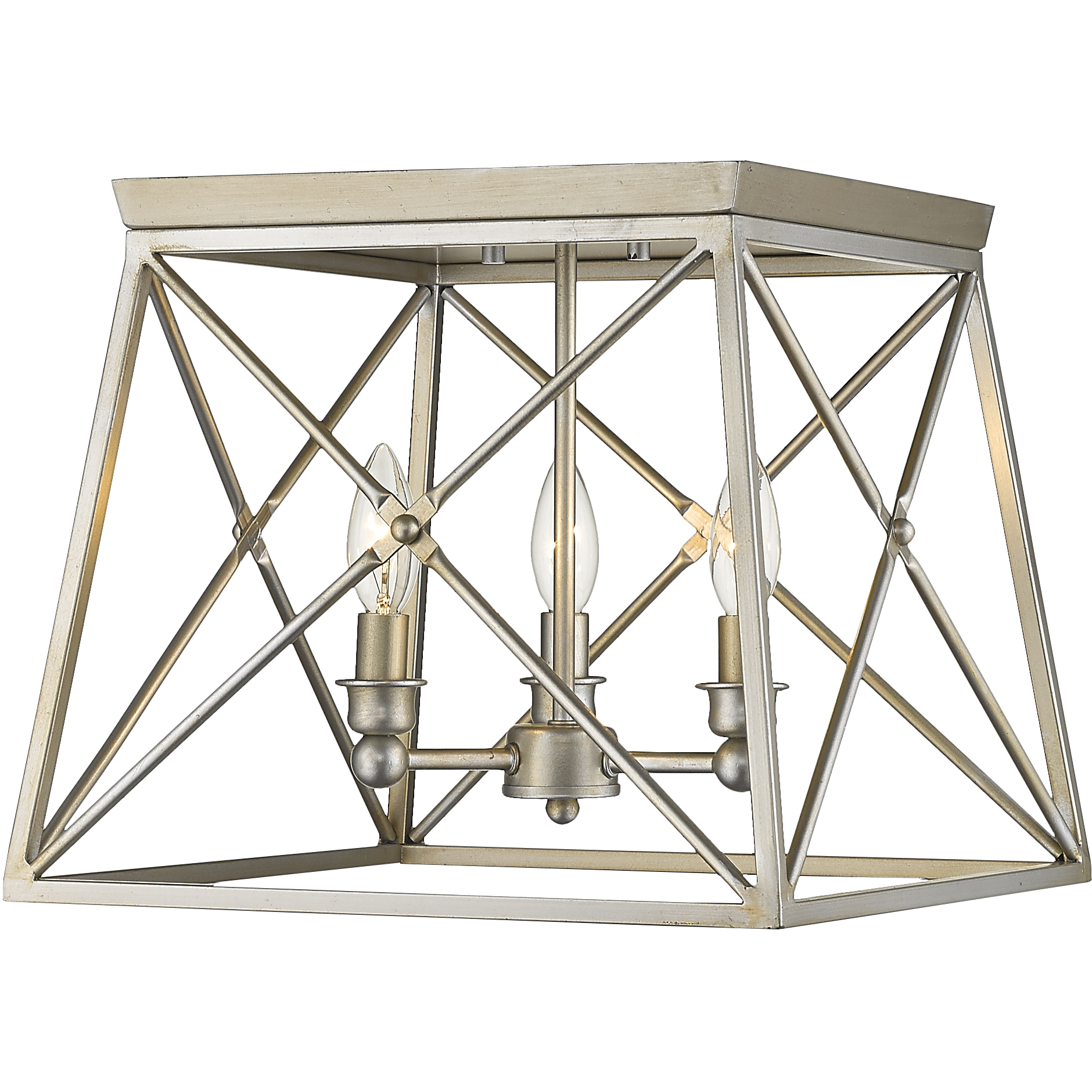 Trestle 3 Light 14 inch Antique Silver Flush Mount Ceiling Light