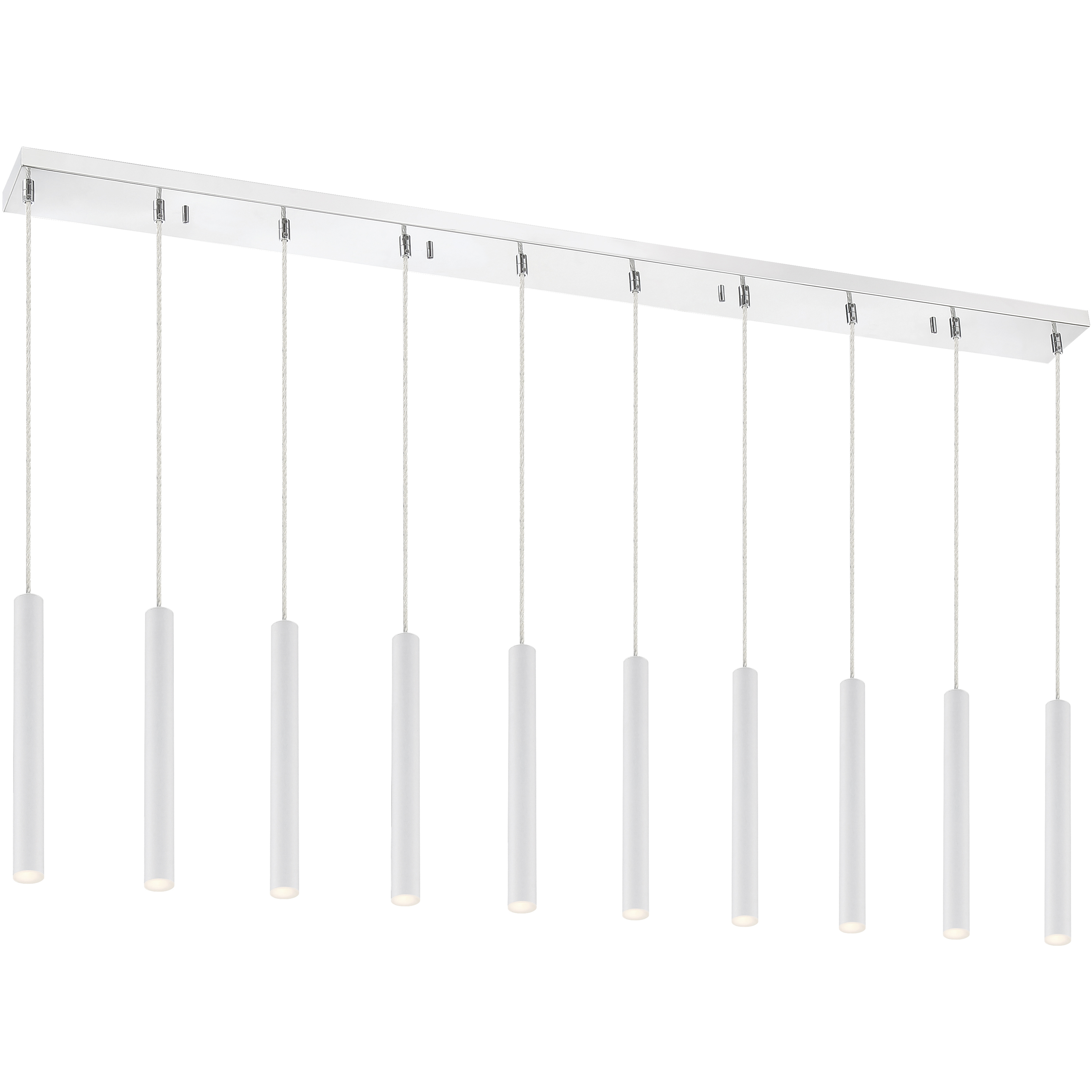 Forest LED 56.5 inch Chrome Linear Chandelier Ceiling Light in 10, 27, Matte White Steel