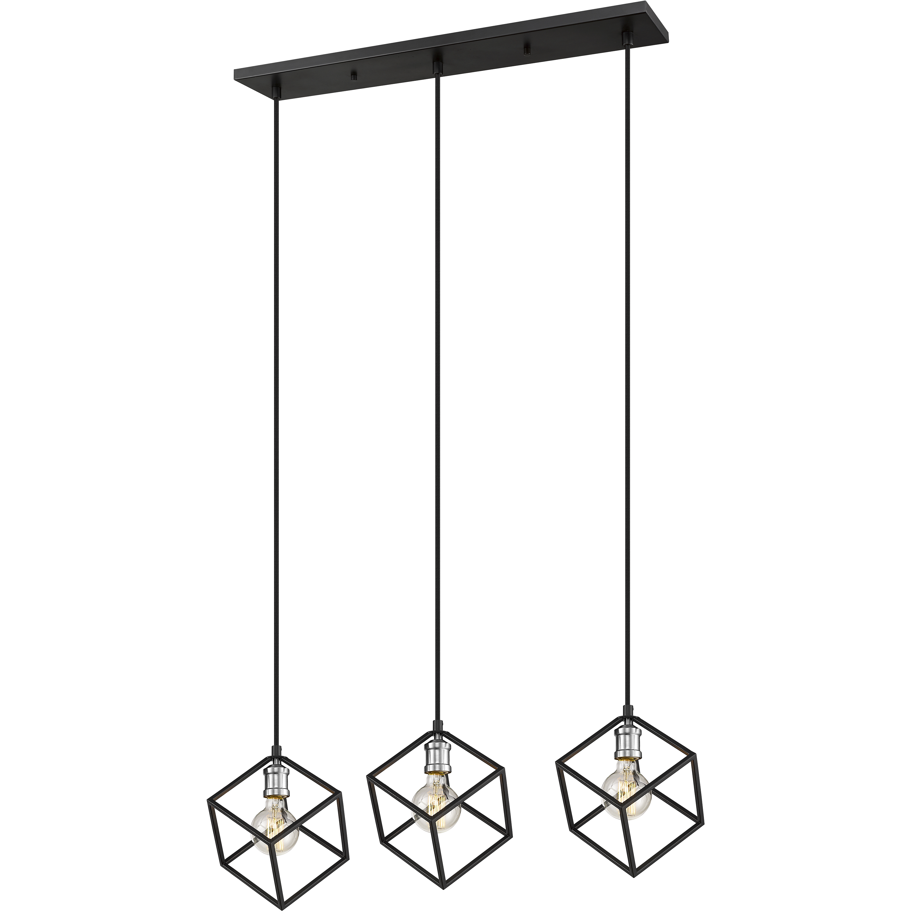 Vertical 3 Light 34 inch Matte Black and Brushed Nickel Linear Chandelier Ceiling Light