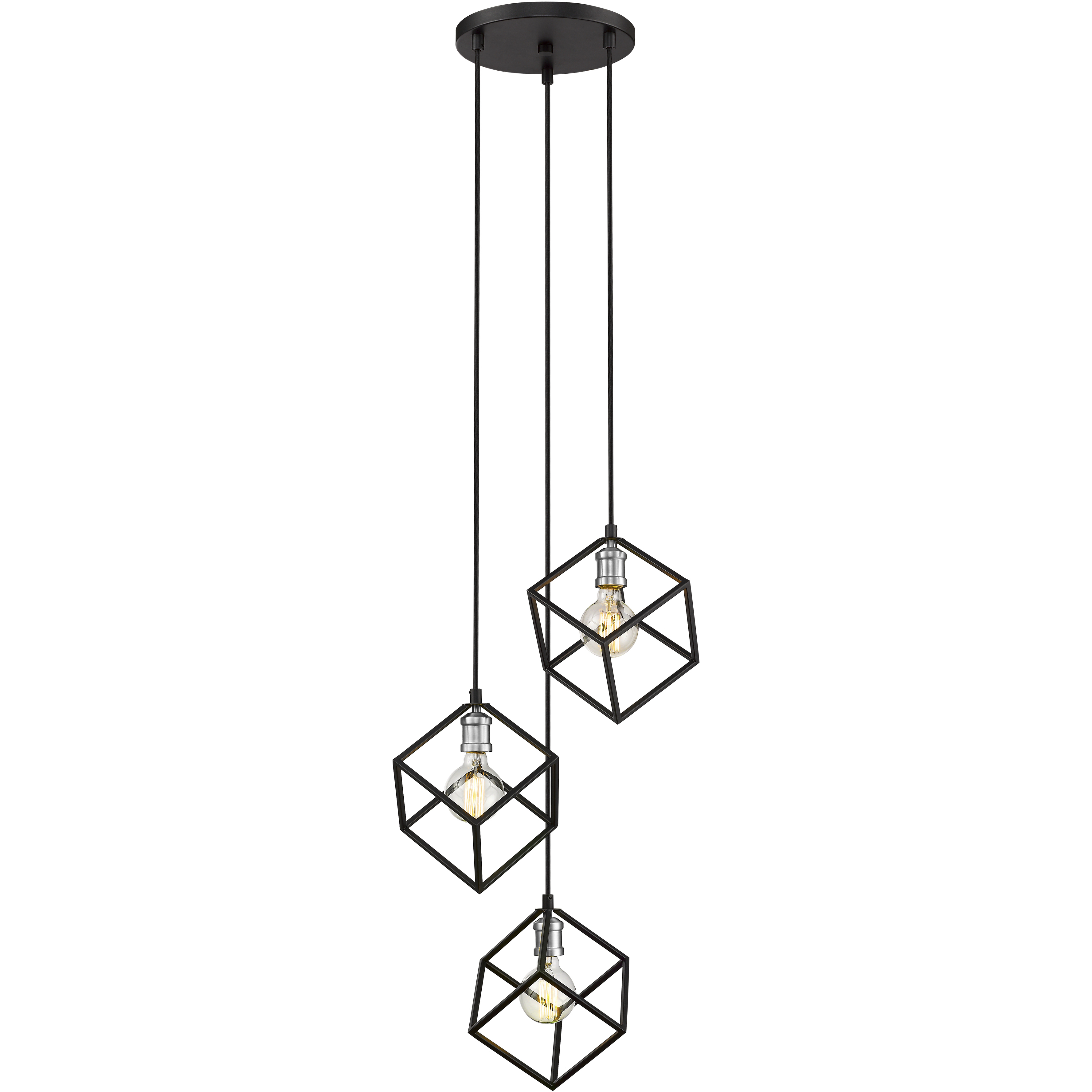 Vertical 3 Light 18 inch Matte Black and Brushed Nickel Chandelier Ceiling Light