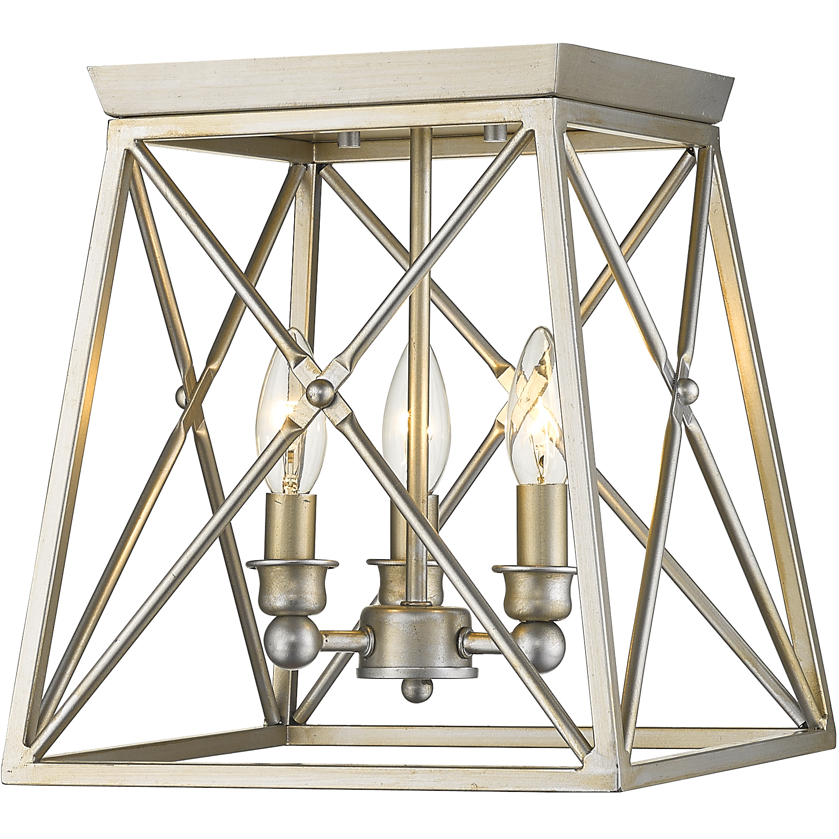 Trestle 3 Light 11 inch Antique Silver Flush Mount Ceiling Light