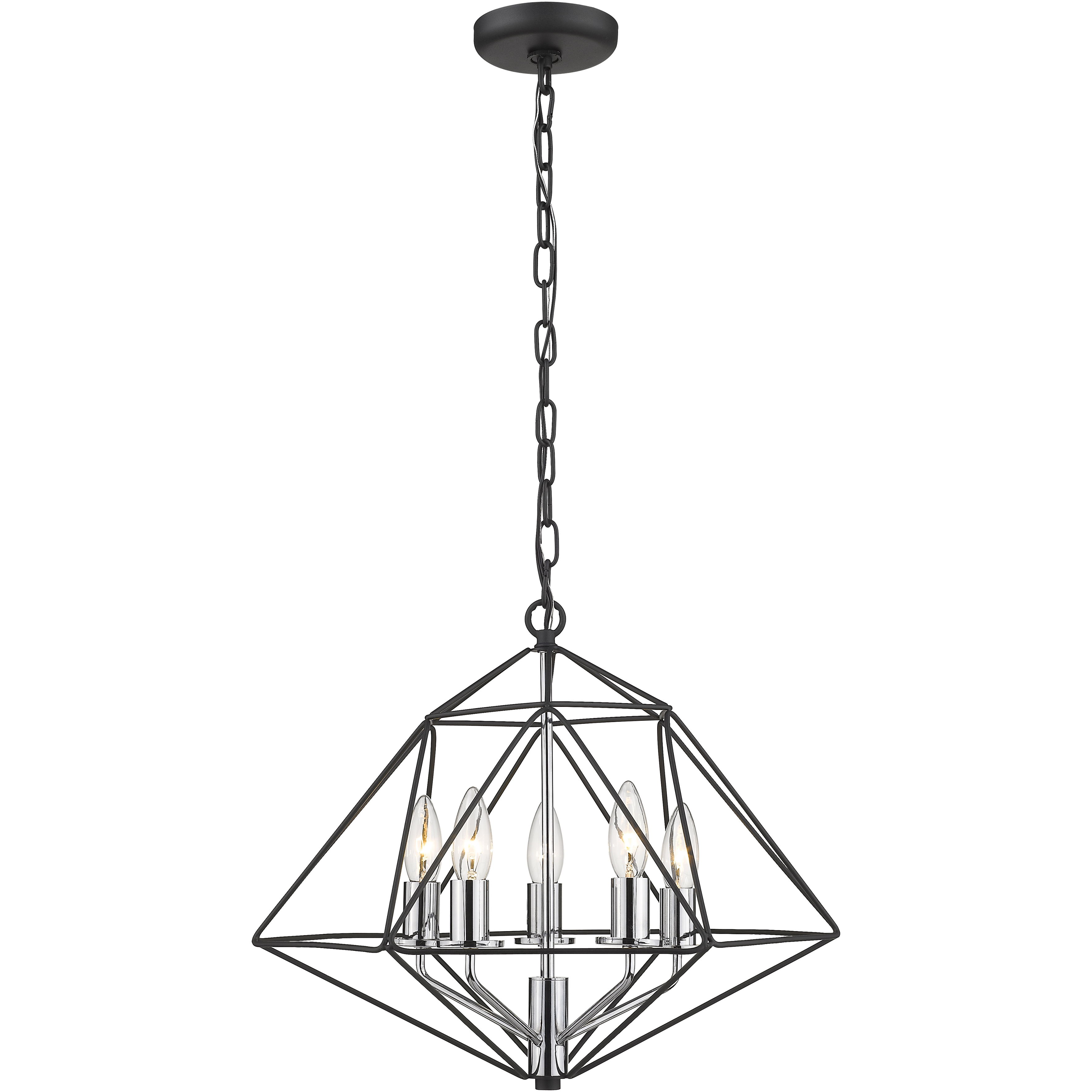 Geo 5 Light 18 inch Matte Black and Chrome Chandelier Ceiling Light