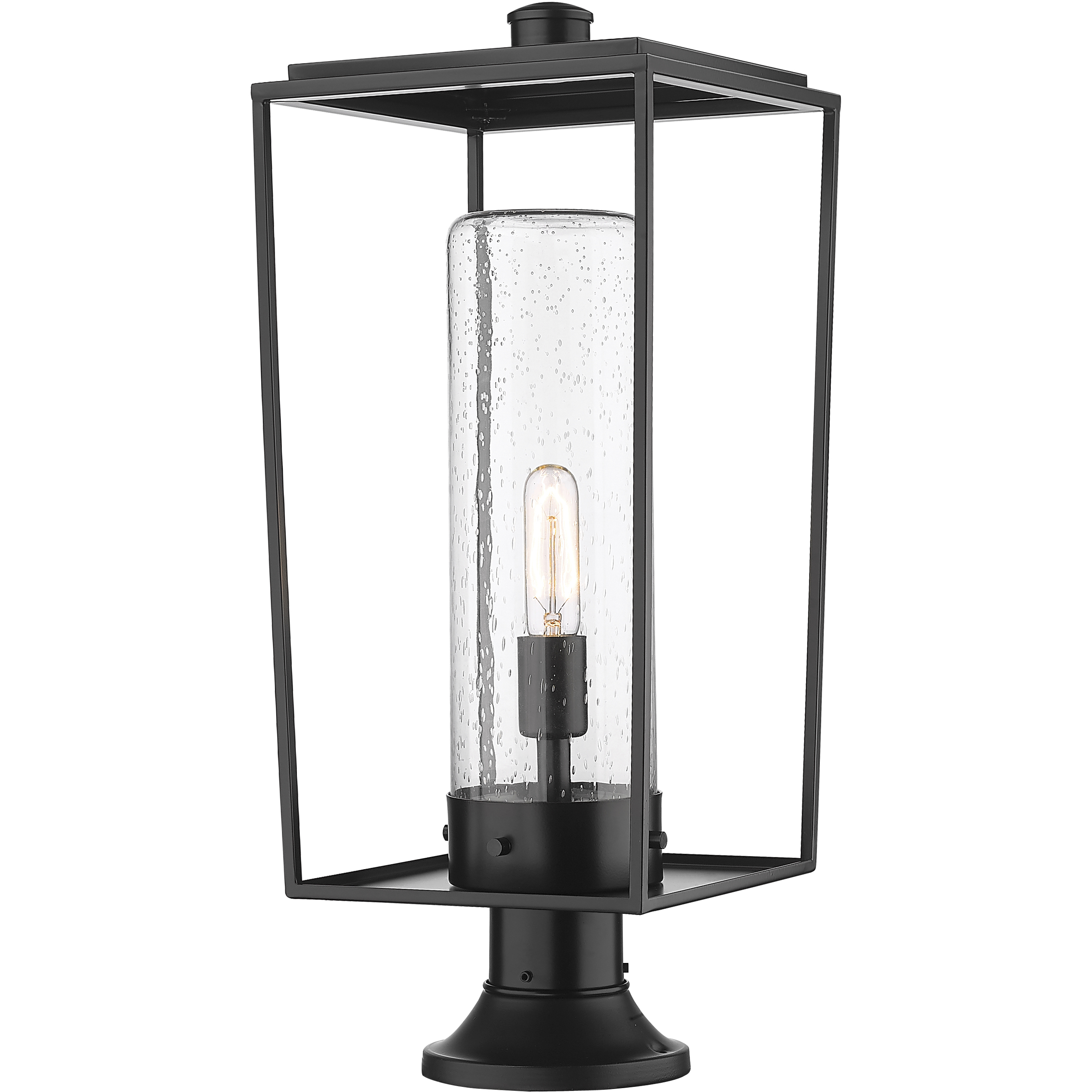 Sheridan 1 Light 24.5 inch Black Outdoor Pier Mounted Fixture in Seedy Glass